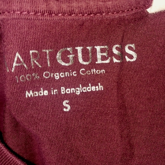 Guess Burgundy Gold Logo Printed T-Shirt - Picture 5 of 5
